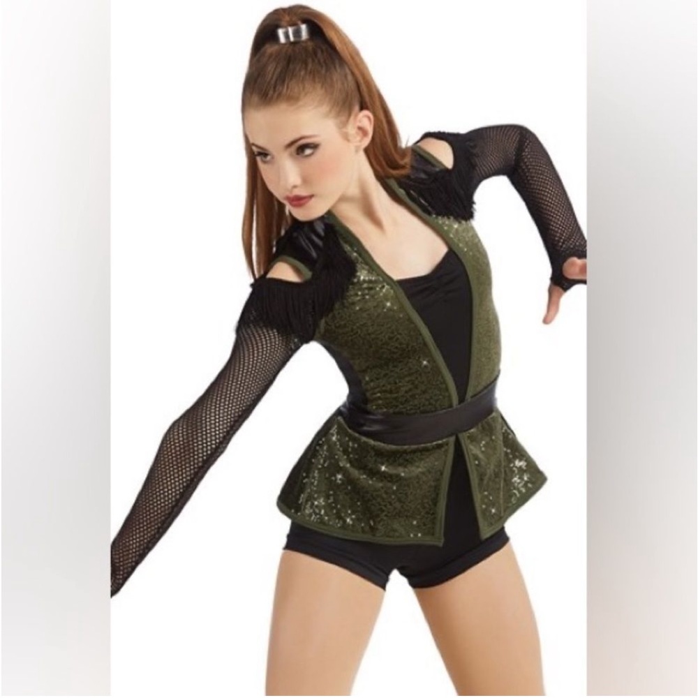 Weissman Dancewear NWOT Never worn Green Dance Biketard with Peplum Size MC.